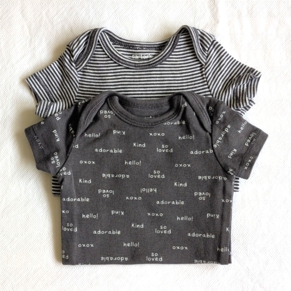 carter's 2-pack gray cotton short sleeve bodysuit diaper shirt bundle 3 months
